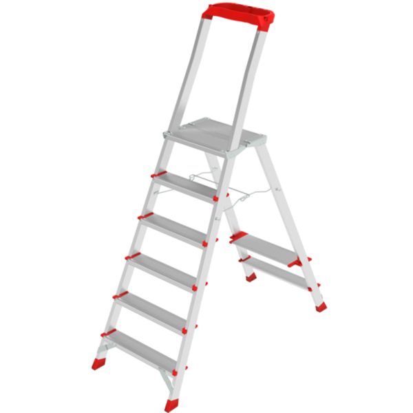 Professional aluminum stepladder with organizer tray and large top platform NV3135